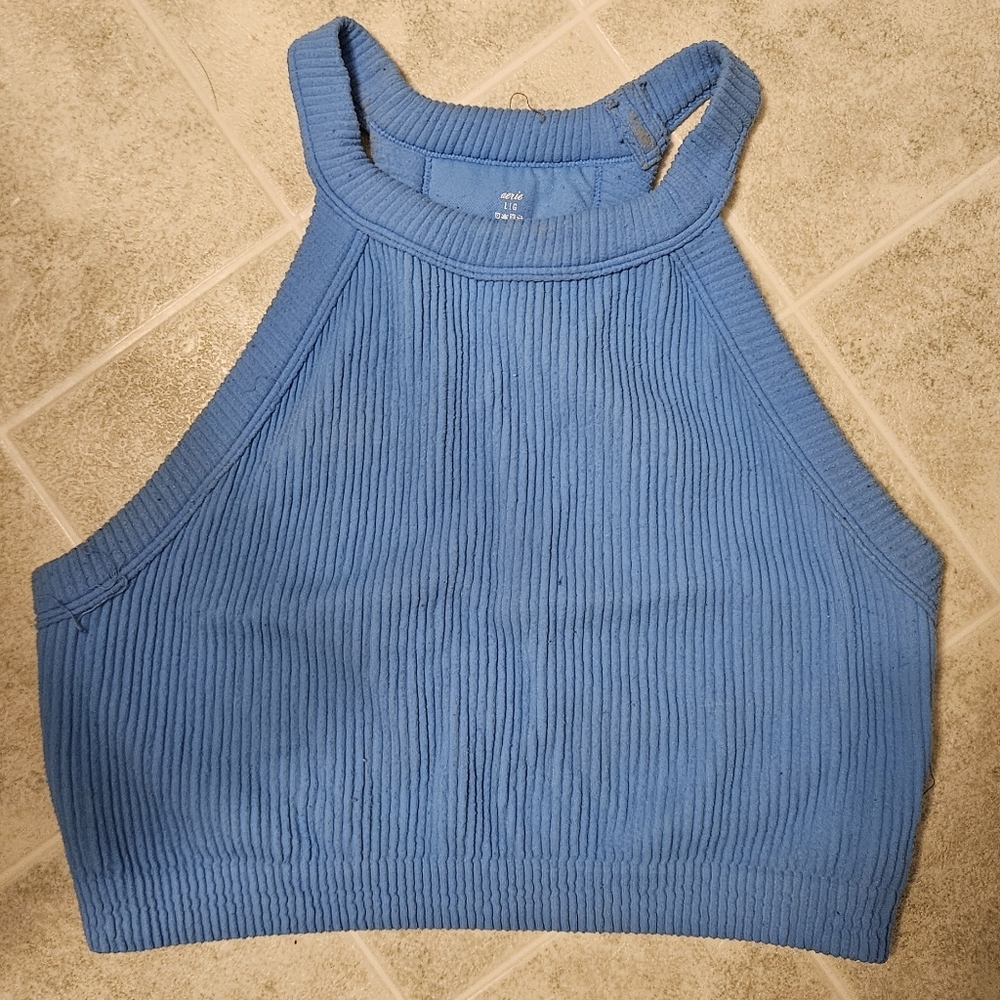 Aerie Blue Ribbed Halter Top